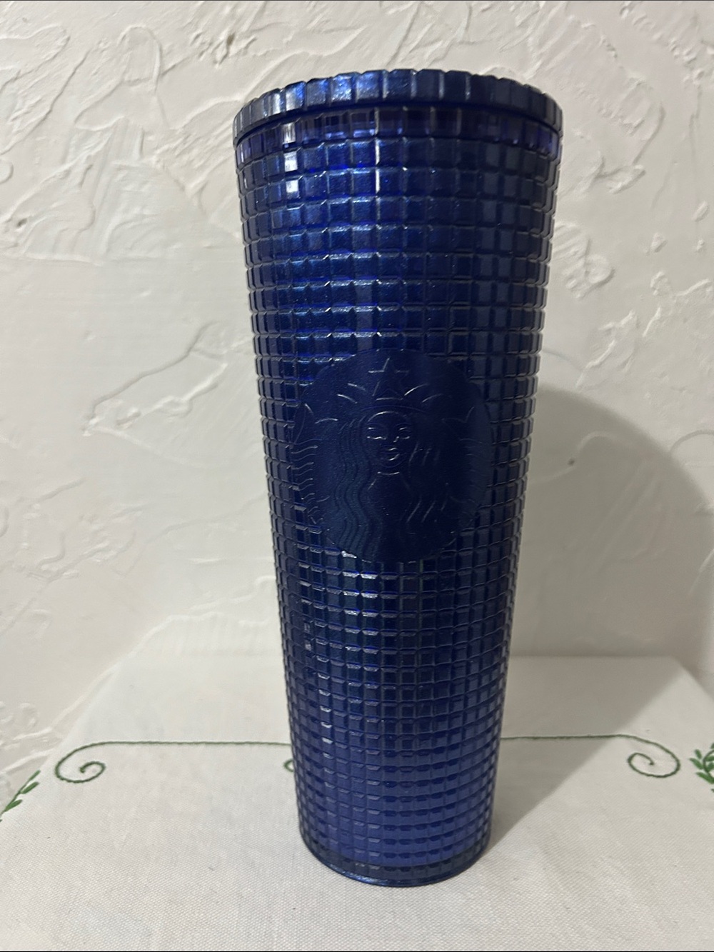 Starbucks Cobalt Blue Glitter Grid Venti Cold Cup Tumbler from 2023.